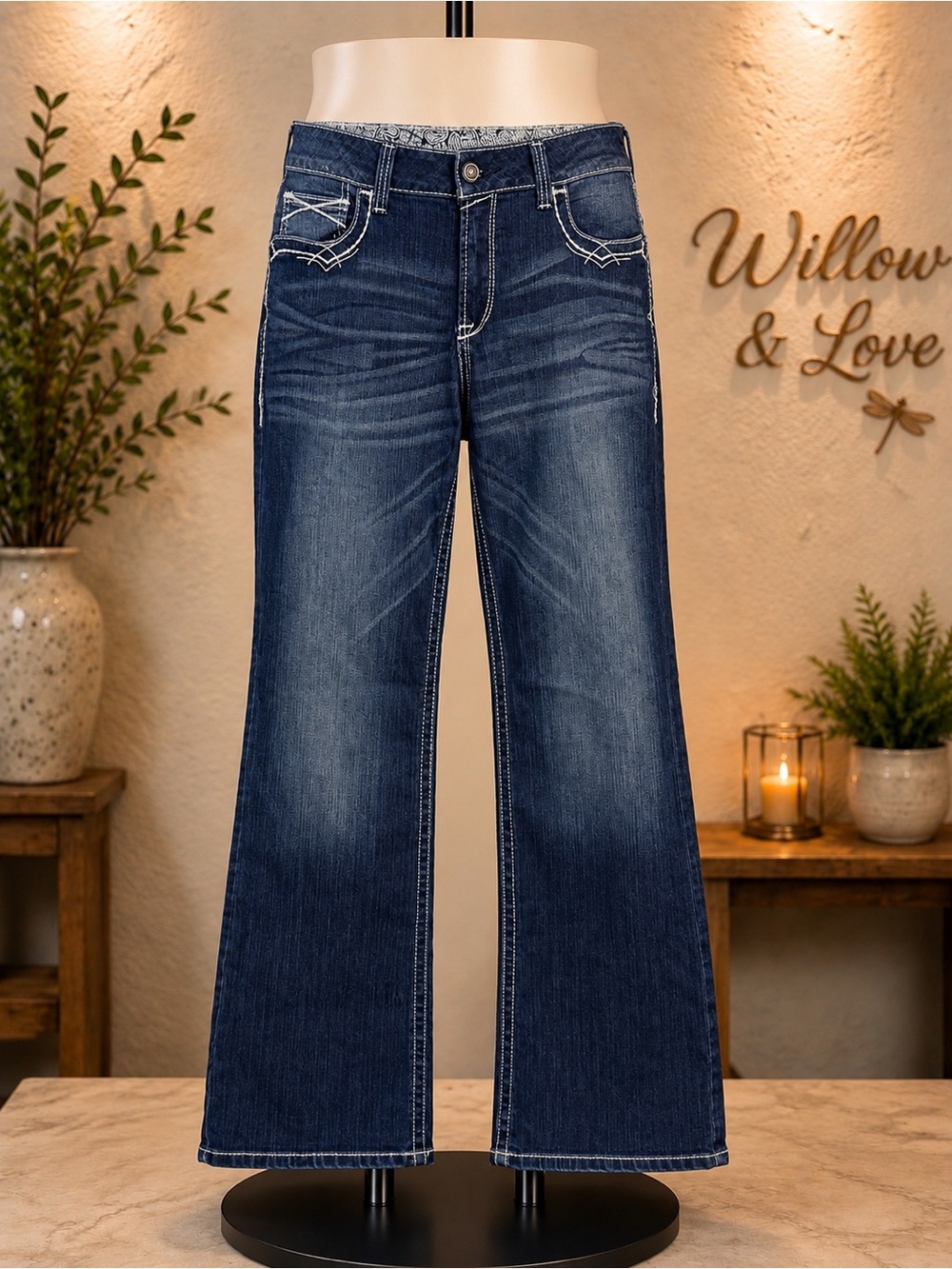 Ariat Dark Wash Bootcut Jeans White Contrast Stitch Western NWOT